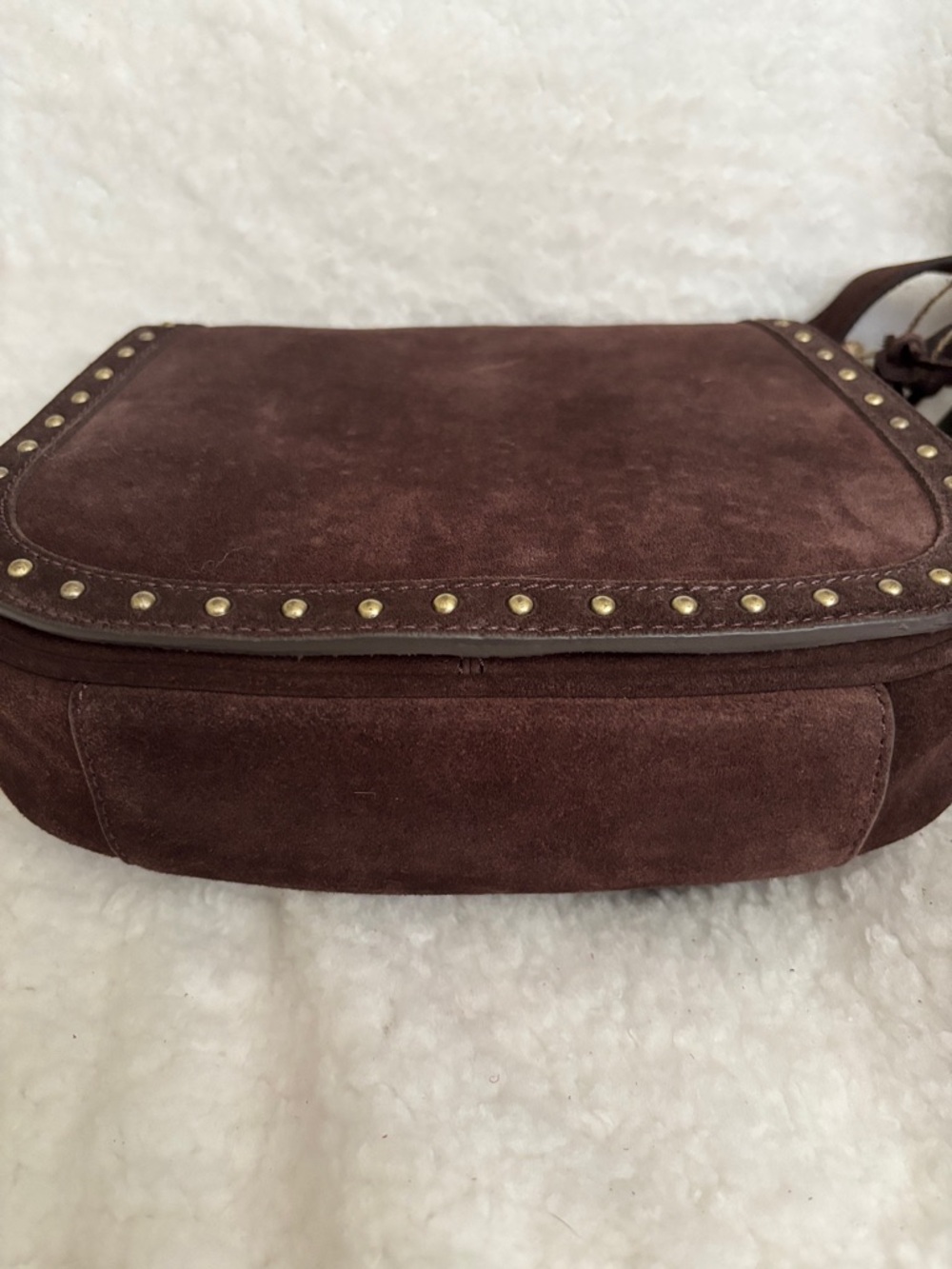 Suede Stud-Trim Crossbody Bag - Dark Brown - Picture 6 of 8